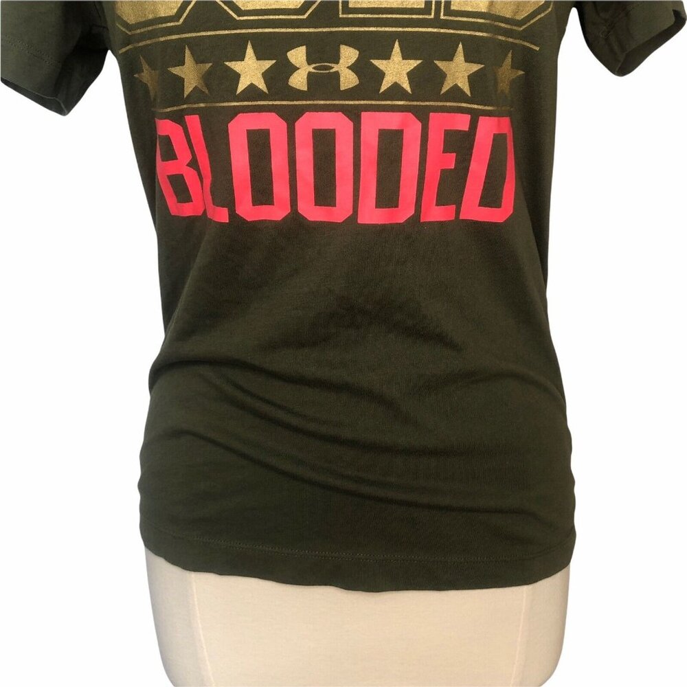 Under Armour Womans Tshirt Semi Fitted Heat Gear Gold Blooded Green Size Medium - Picture 4 of 6